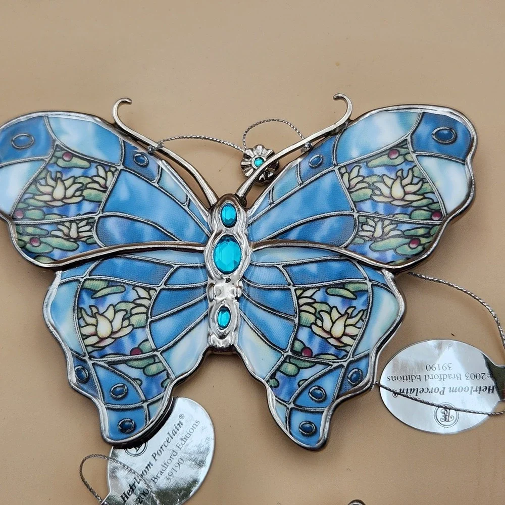Bradford Exchange Silkin Wings Heirloom Porcelain Butterfly Ornament Set #12
